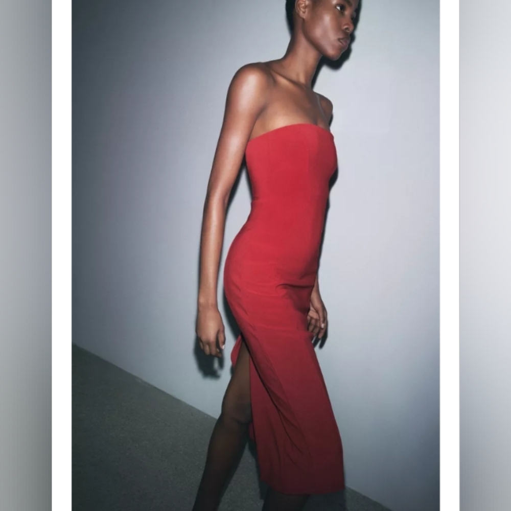 Zara Strapless Crepe Dress - Picture 3 of 7
